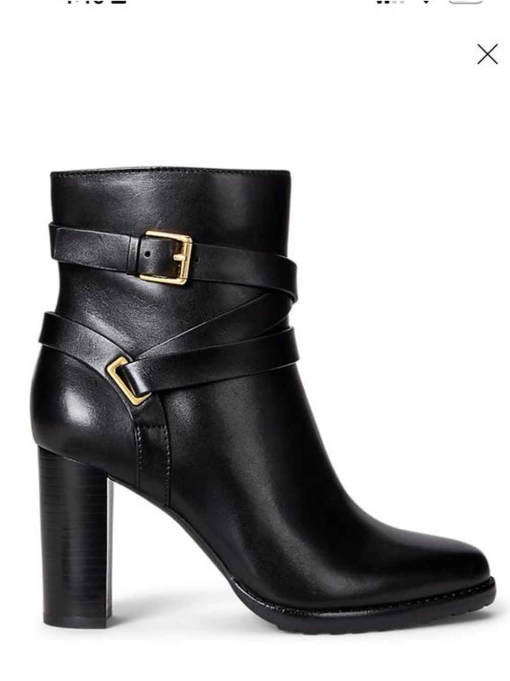 Ralph Lauren Black Leather Heeled Ankle Boots with Wrap Straps